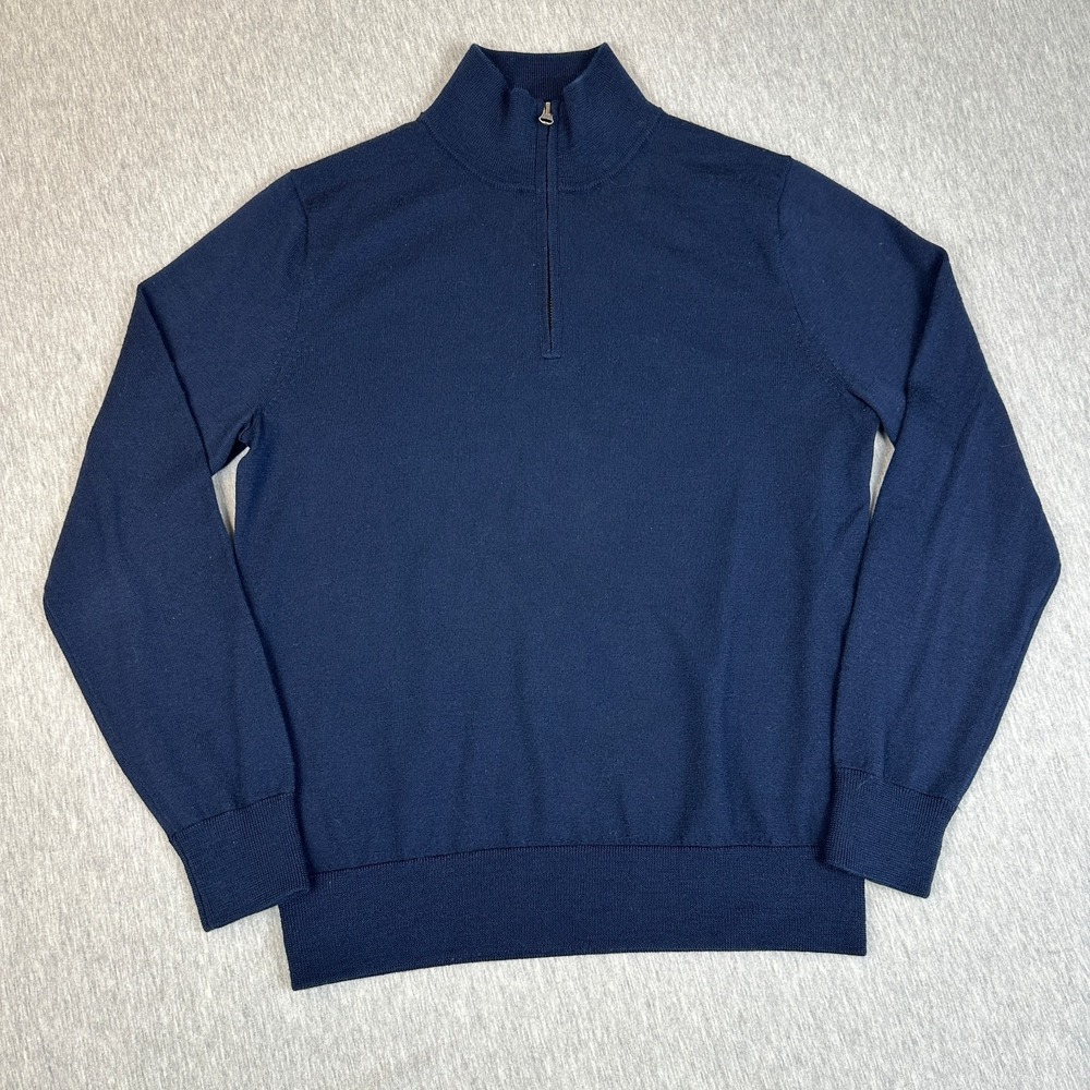 J.Crew Mens M Slim Navy 100% Merino Wool 1/4 Zip Mock Neck Pullover Sweater